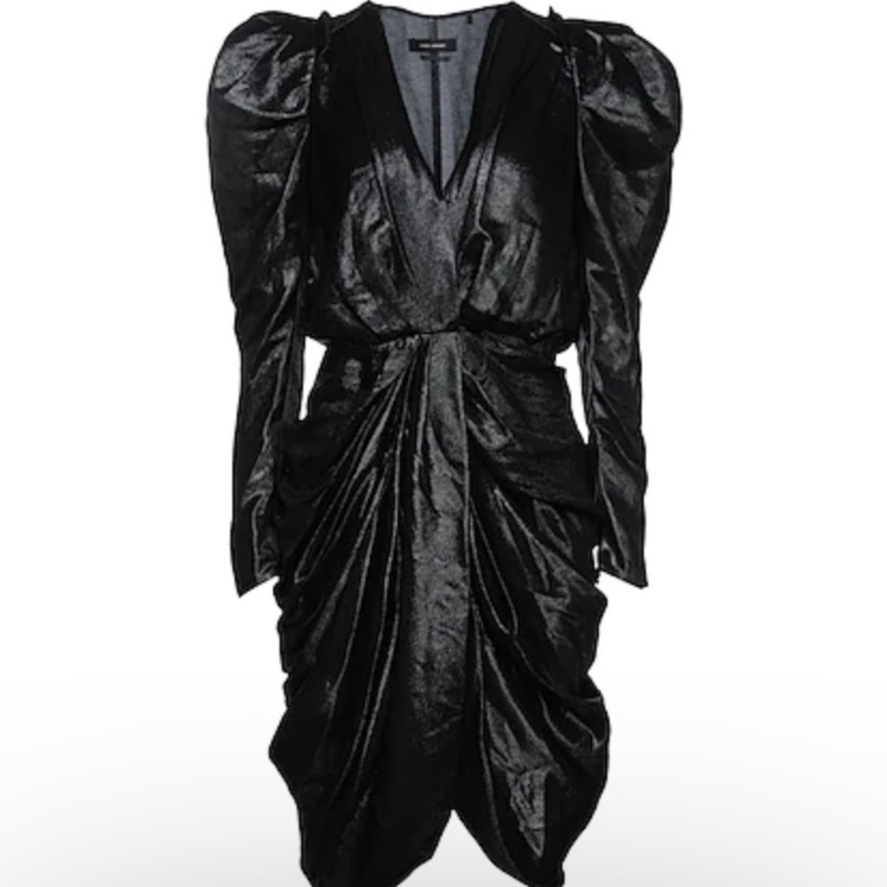 NEW Isabel Marant Issolya dress puff sleeve draped black dress - Picture 3 of 10